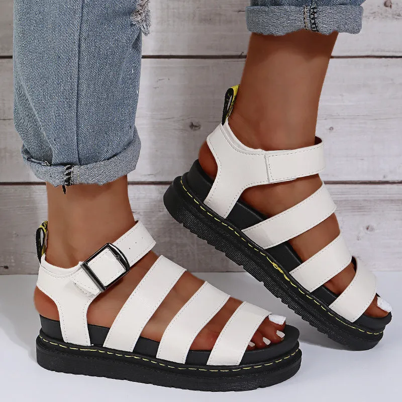 2024 New Cross-border Plus Size Summer Women's Sandals Thick Sole Exposed Finger Fashion Fashion Beach Roman Shoes
