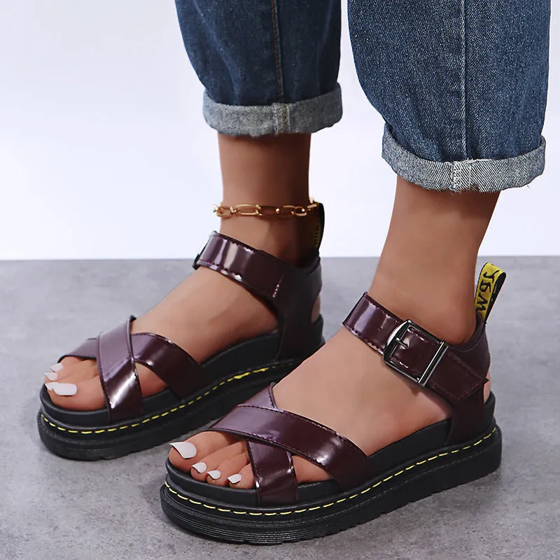 2024 New Cross-border Plus Size Summer Women's Sandals Thick Sole Exposed Finger Fashion Fashion Beach Roman Shoes
