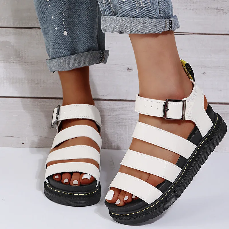 2024 New Cross-border Plus Size Summer Women's Sandals Thick Sole Exposed Finger Fashion Fashion Beach Roman Shoes