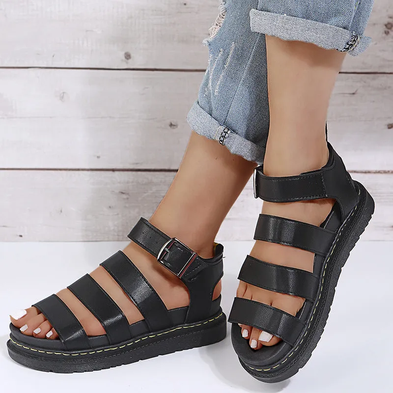 2024 New Cross-border Plus Size Summer Women's Sandals Thick Sole Exposed Finger Fashion Fashion Beach Roman Shoes