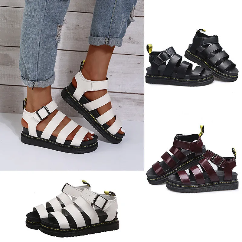 2024 New Cross-border Plus Size Summer Women's Sandals Thick Sole Exposed Finger Fashion Fashion Beach Roman Shoes