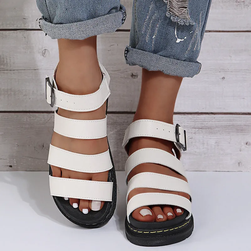 2024 New Cross-border Plus Size Summer Women's Sandals Thick Sole Exposed Finger Fashion Fashion Beach Roman Shoes