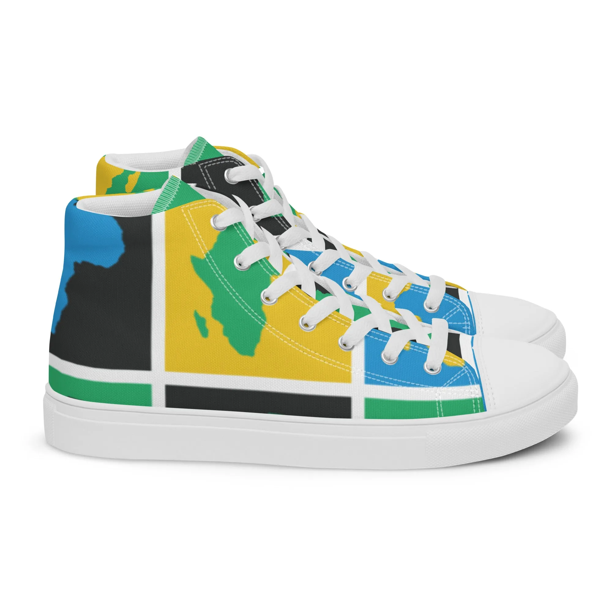 AFRICA WARHOL Men’s High Top Canvas Shoes (Yellow, Green, Turquoise)