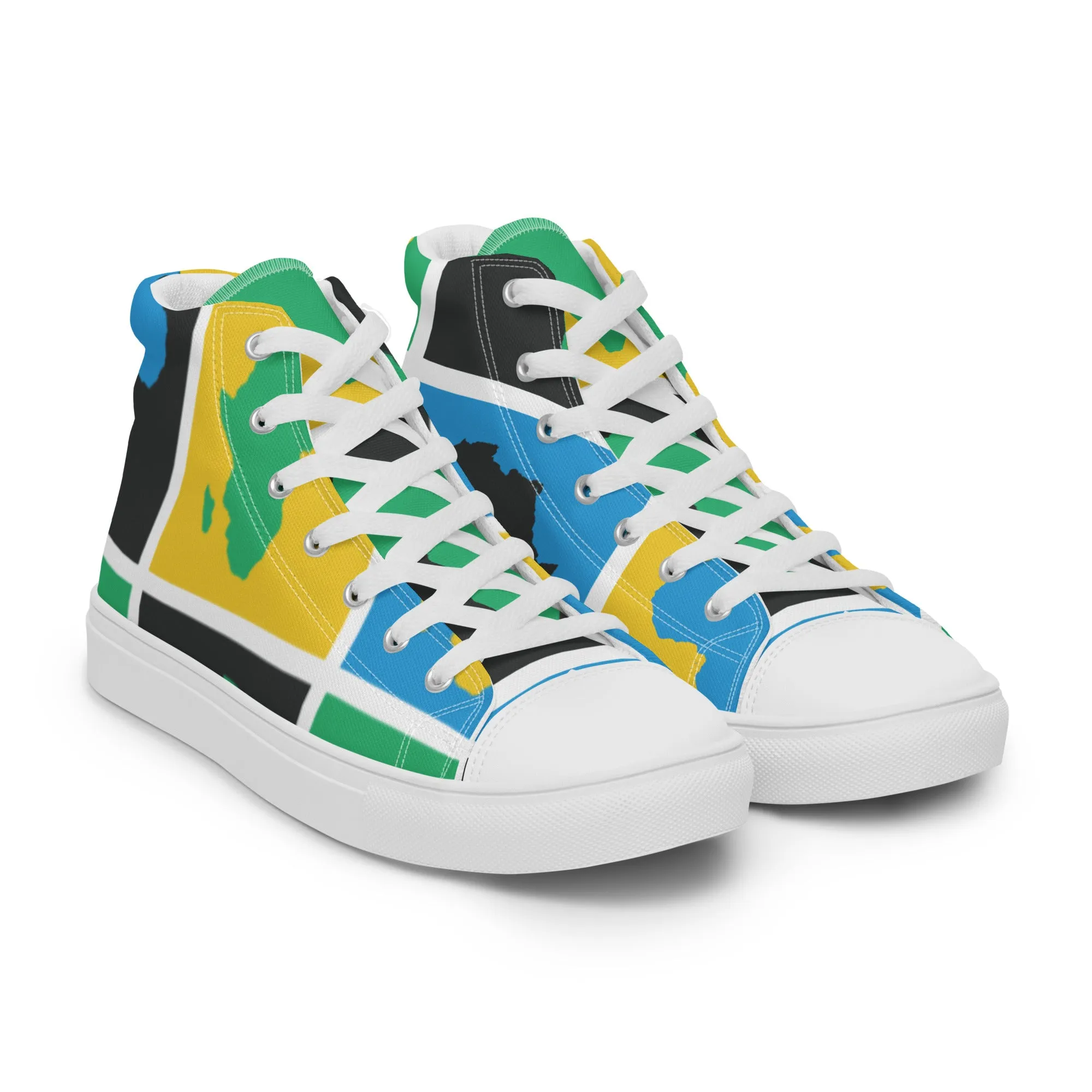AFRICA WARHOL Men’s High Top Canvas Shoes (Yellow, Green, Turquoise)