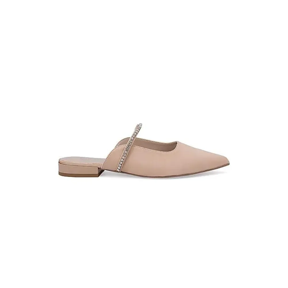 Beige Faux Suede Mules with Embellished Strap