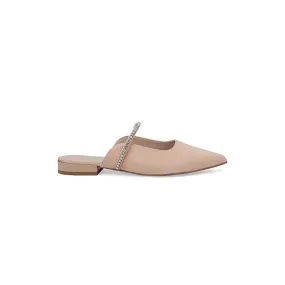 Beige Faux Suede Mules with Embellished Strap