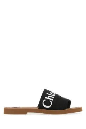 Black linen Woody slippers