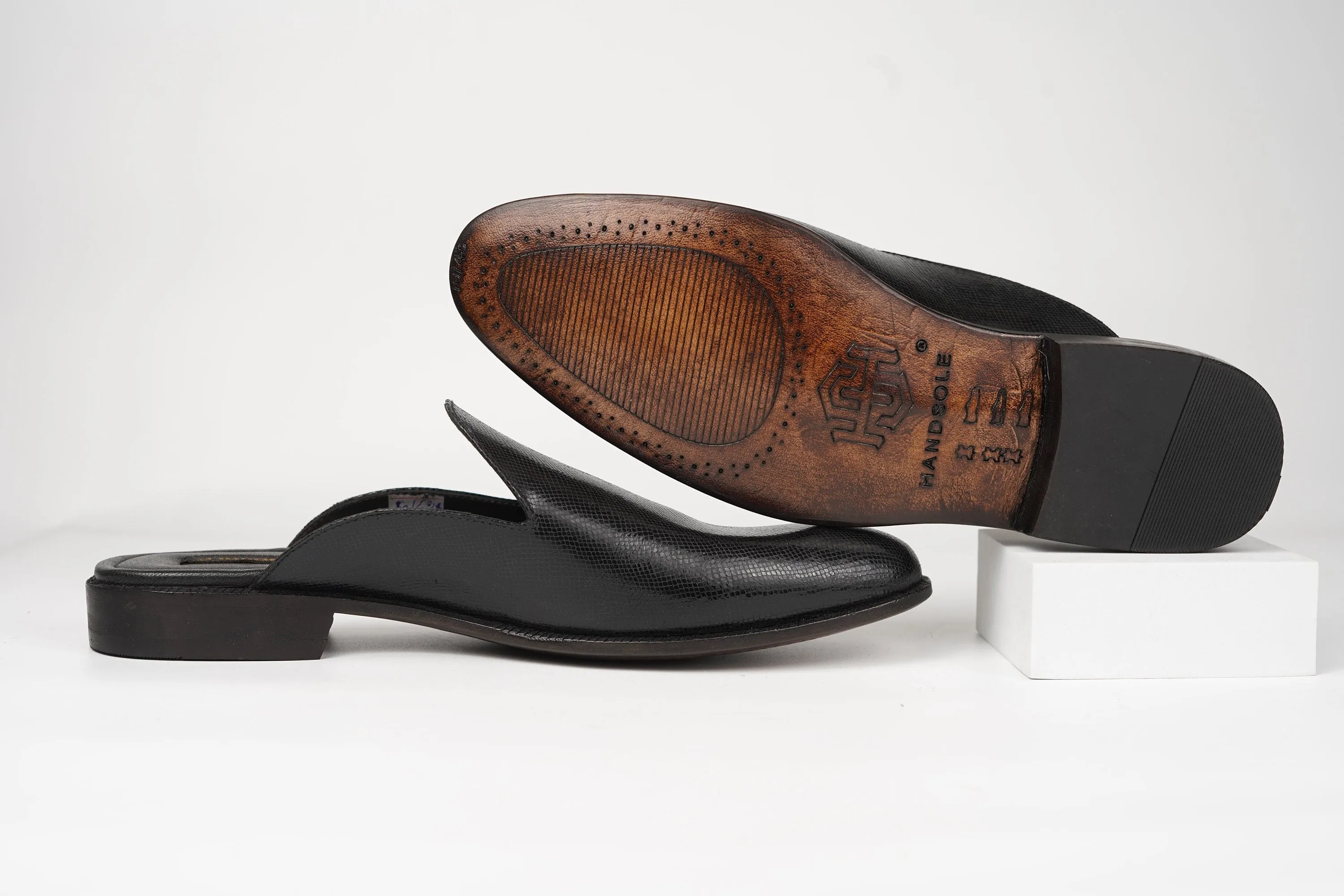 Black Whole Cut loafer Backless Slip On Mule Custom Made-To-Order Shoes  Premium Quality Handmade Patent leather