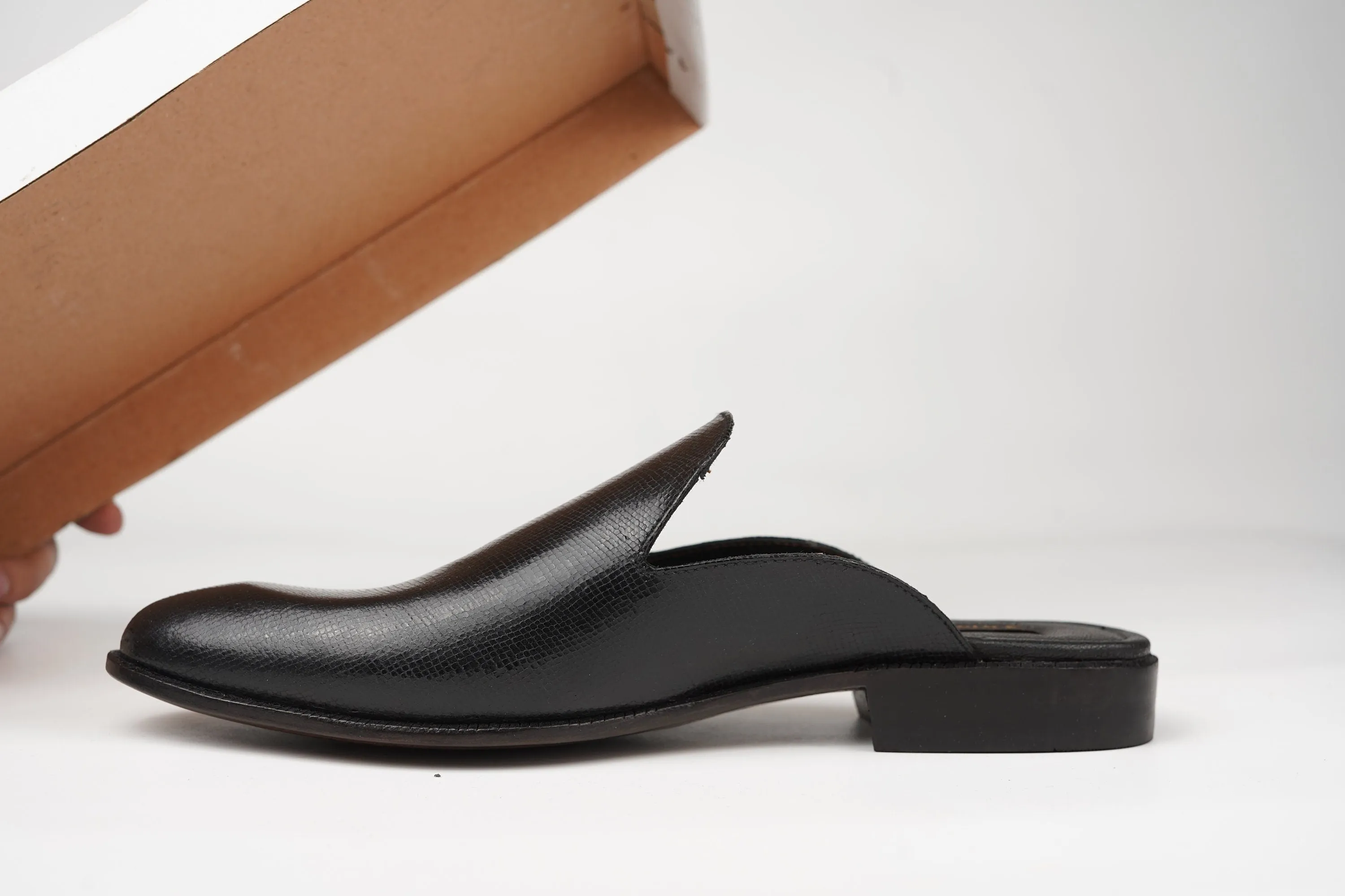 Black Whole Cut loafer Backless Slip On Mule Custom Made-To-Order Shoes  Premium Quality Handmade Patent leather