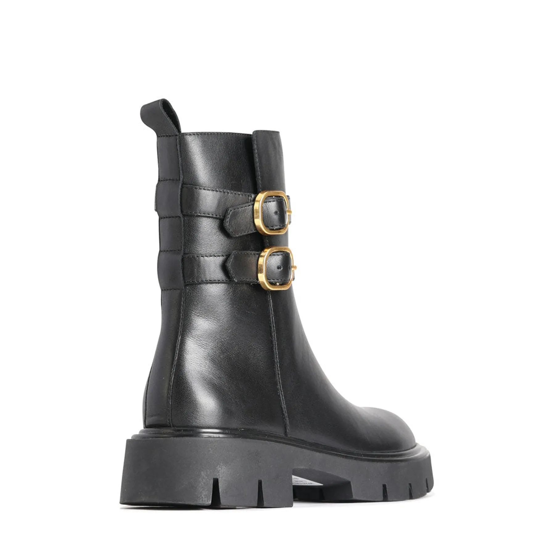 CAILY LEATHER DOUBLE BUCKLE MID BOOTS