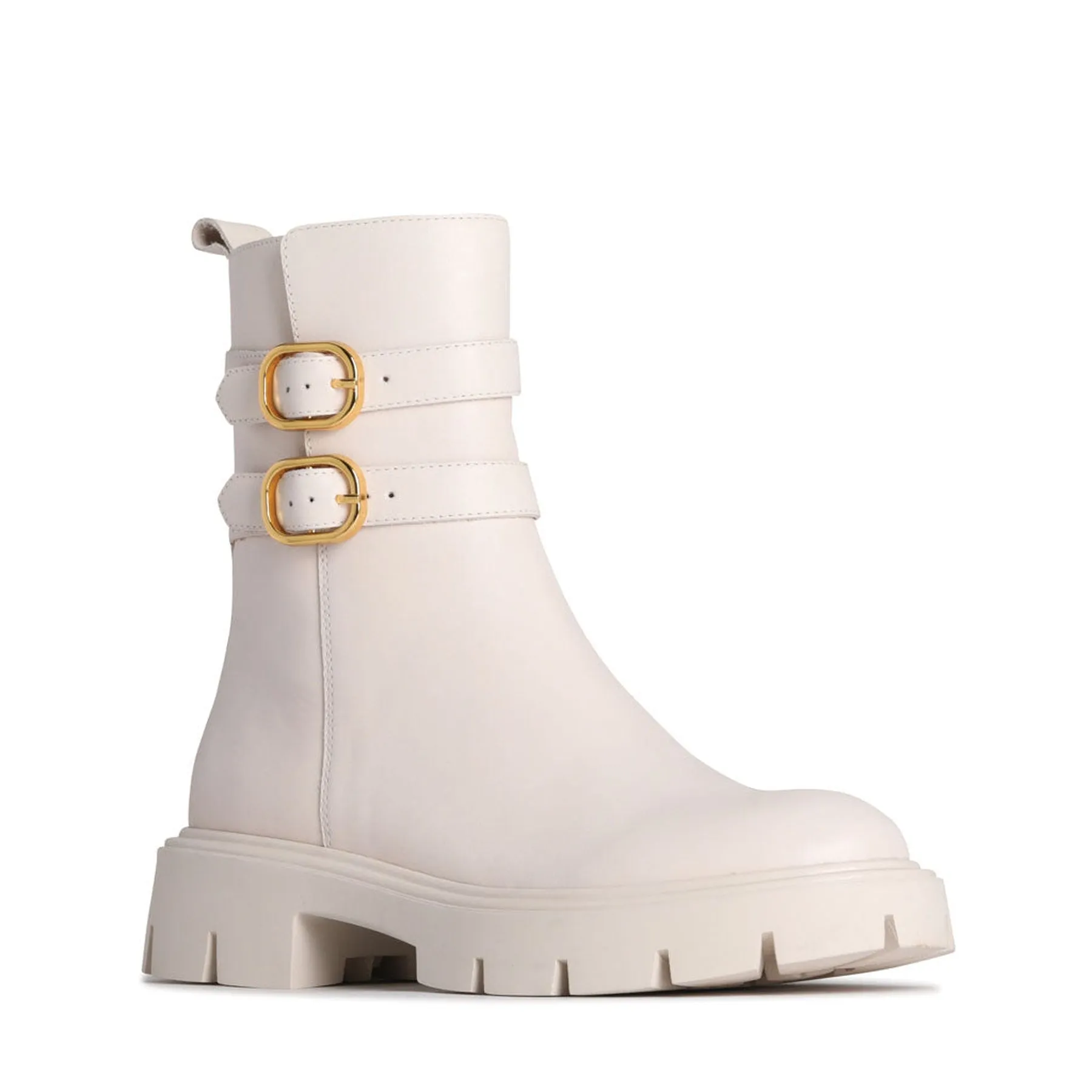 CAILY LEATHER DOUBLE BUCKLE MID BOOTS