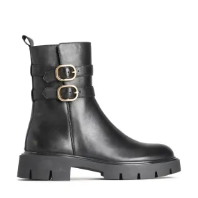 CAILY LEATHER DOUBLE BUCKLE MID BOOTS