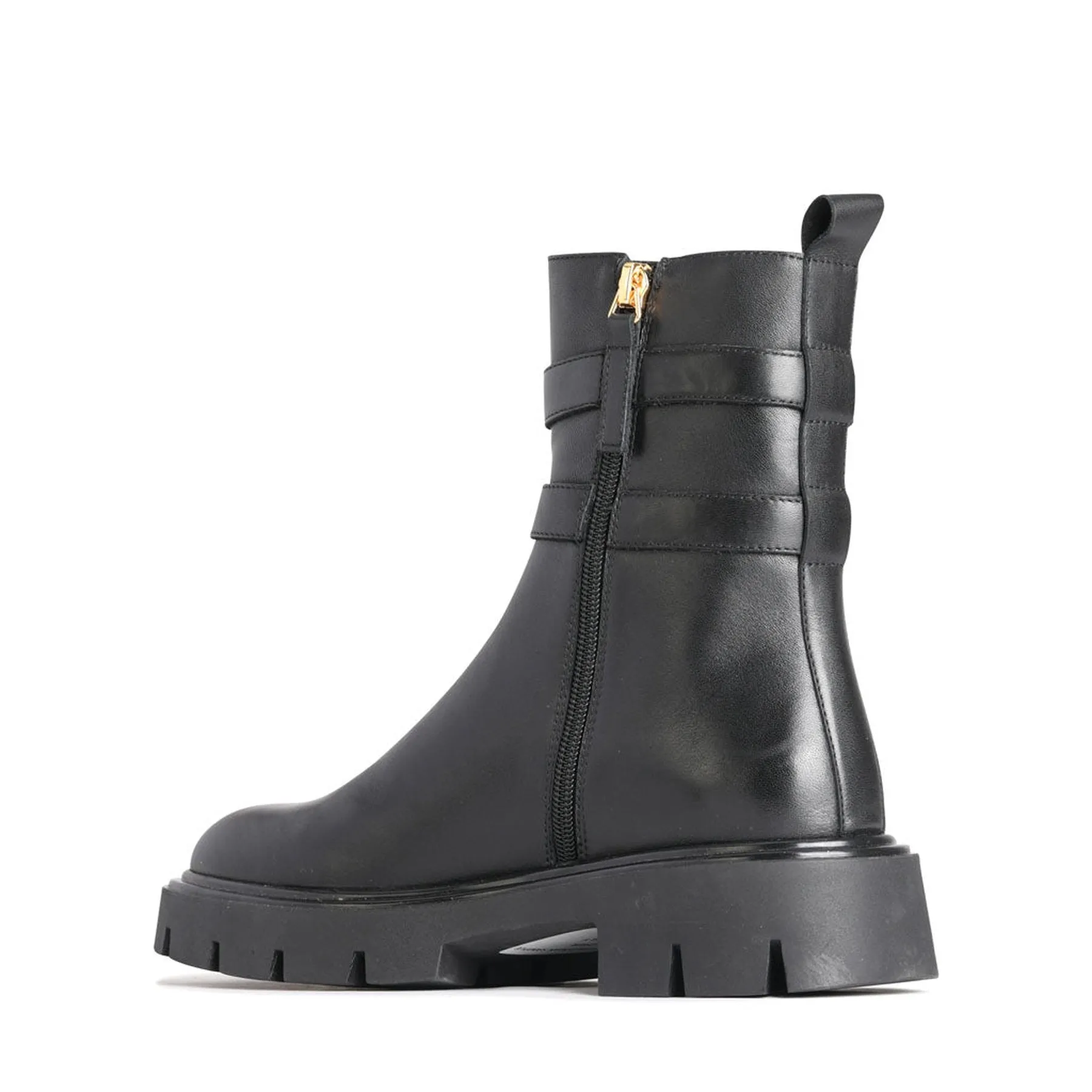 CAILY LEATHER DOUBLE BUCKLE MID BOOTS