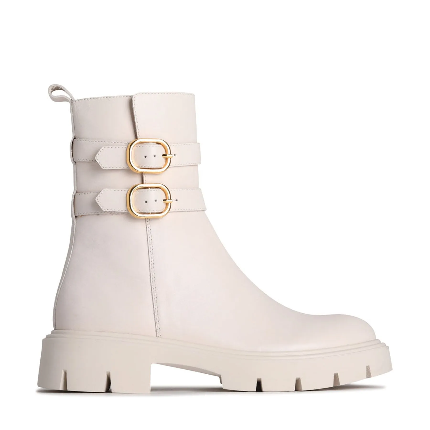 CAILY LEATHER DOUBLE BUCKLE MID BOOTS