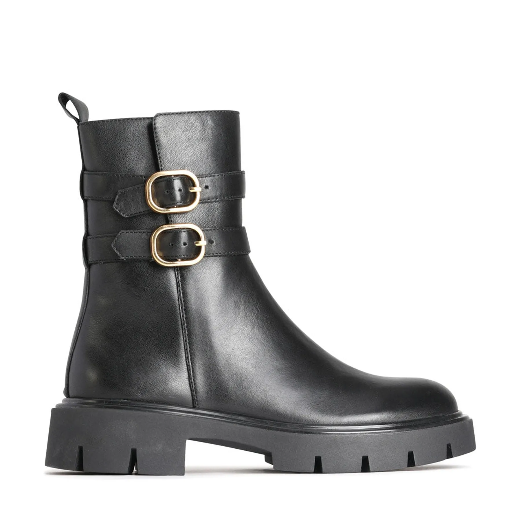 CAILY LEATHER DOUBLE BUCKLE MID BOOTS