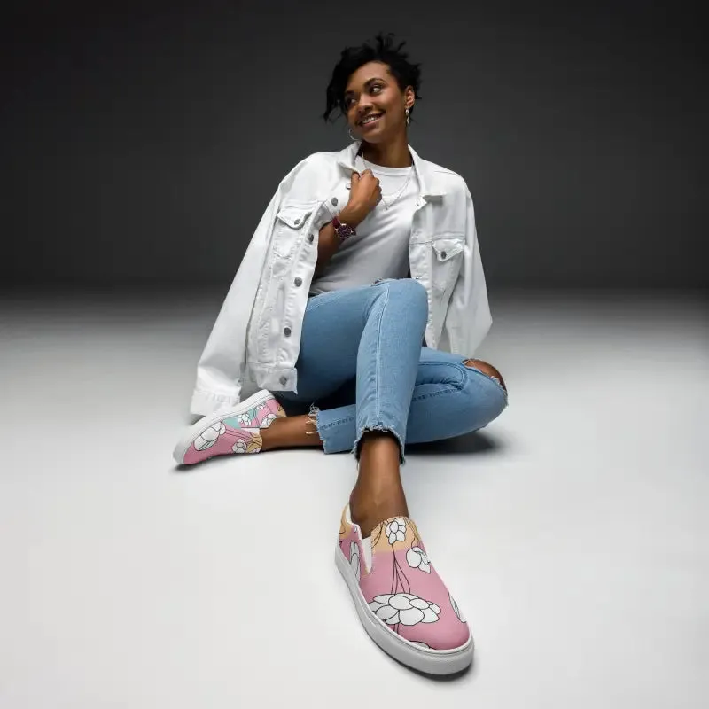 Chic Pink Florals Slip on Canvas Shoes
