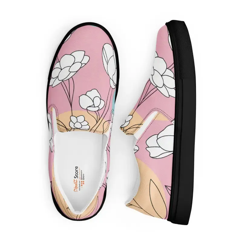 Chic Pink Florals Slip on Canvas Shoes