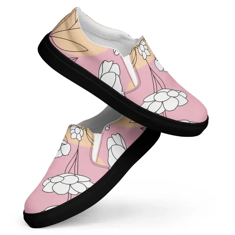 Chic Pink Florals Slip on Canvas Shoes