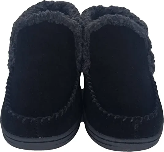 Clarks Indoor Outdoor Black House Slippers Suede Leather Sherpa Lined Ankle Bootie