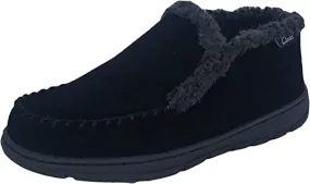 Clarks Indoor Outdoor Black House Slippers Suede Leather Sherpa Lined Ankle Bootie