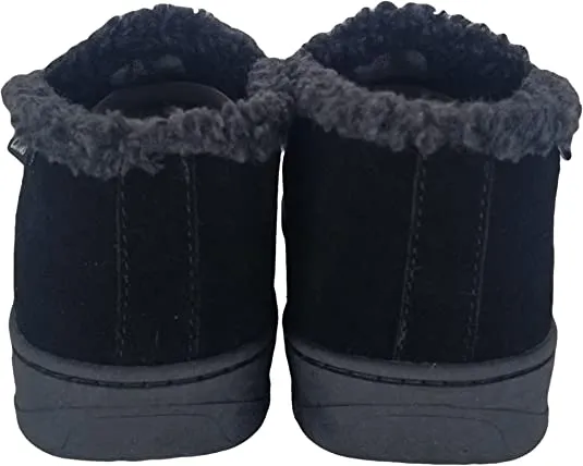 Clarks Indoor Outdoor Black House Slippers Suede Leather Sherpa Lined Ankle Bootie