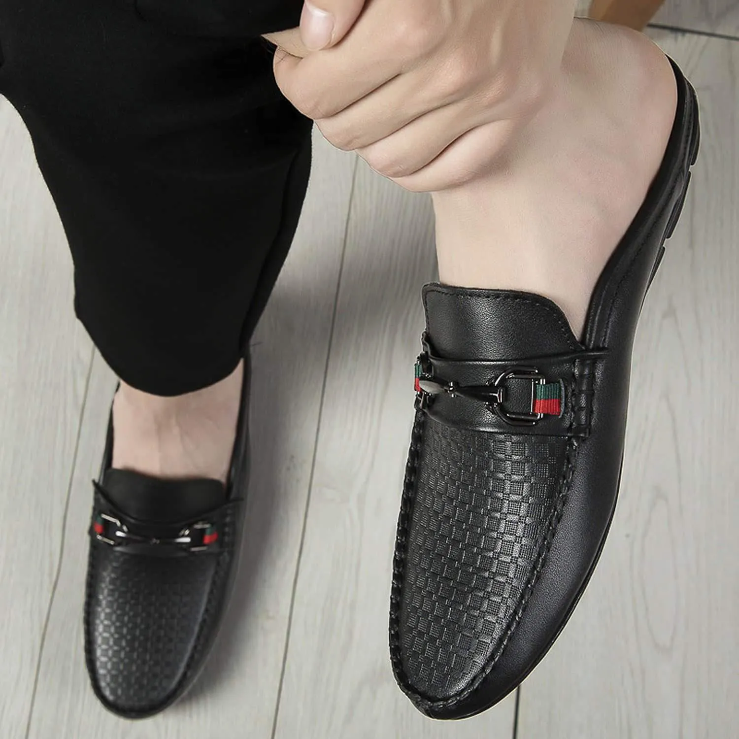 (Clean Up - US 12) Men's Casual Breathable Leather Backless Mules