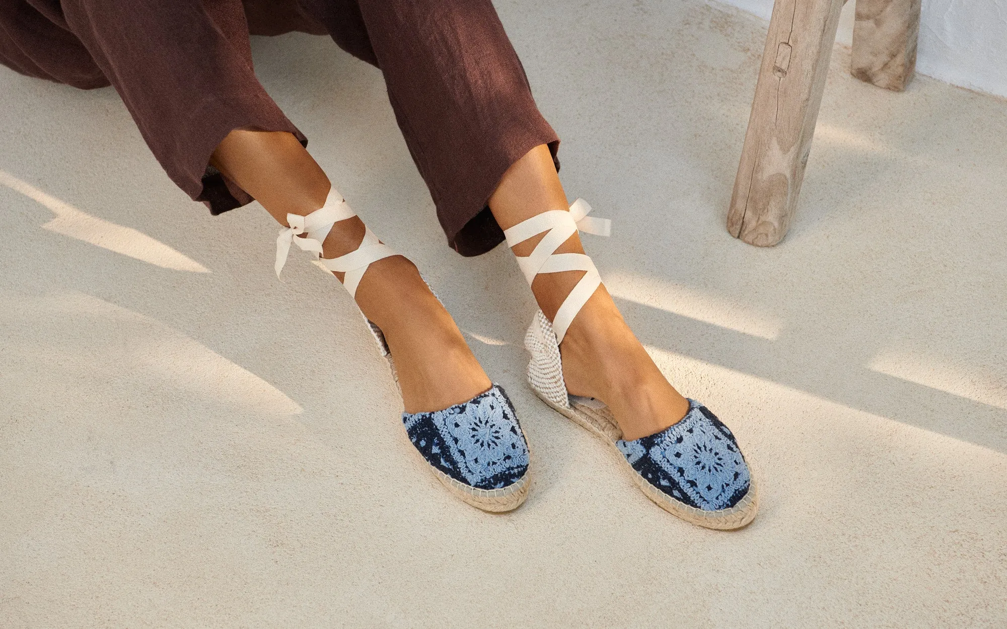 Cotton Crochet Flat Valenciana Espadrilles - G04P0 - Yucatán Indigo And Navy Blue