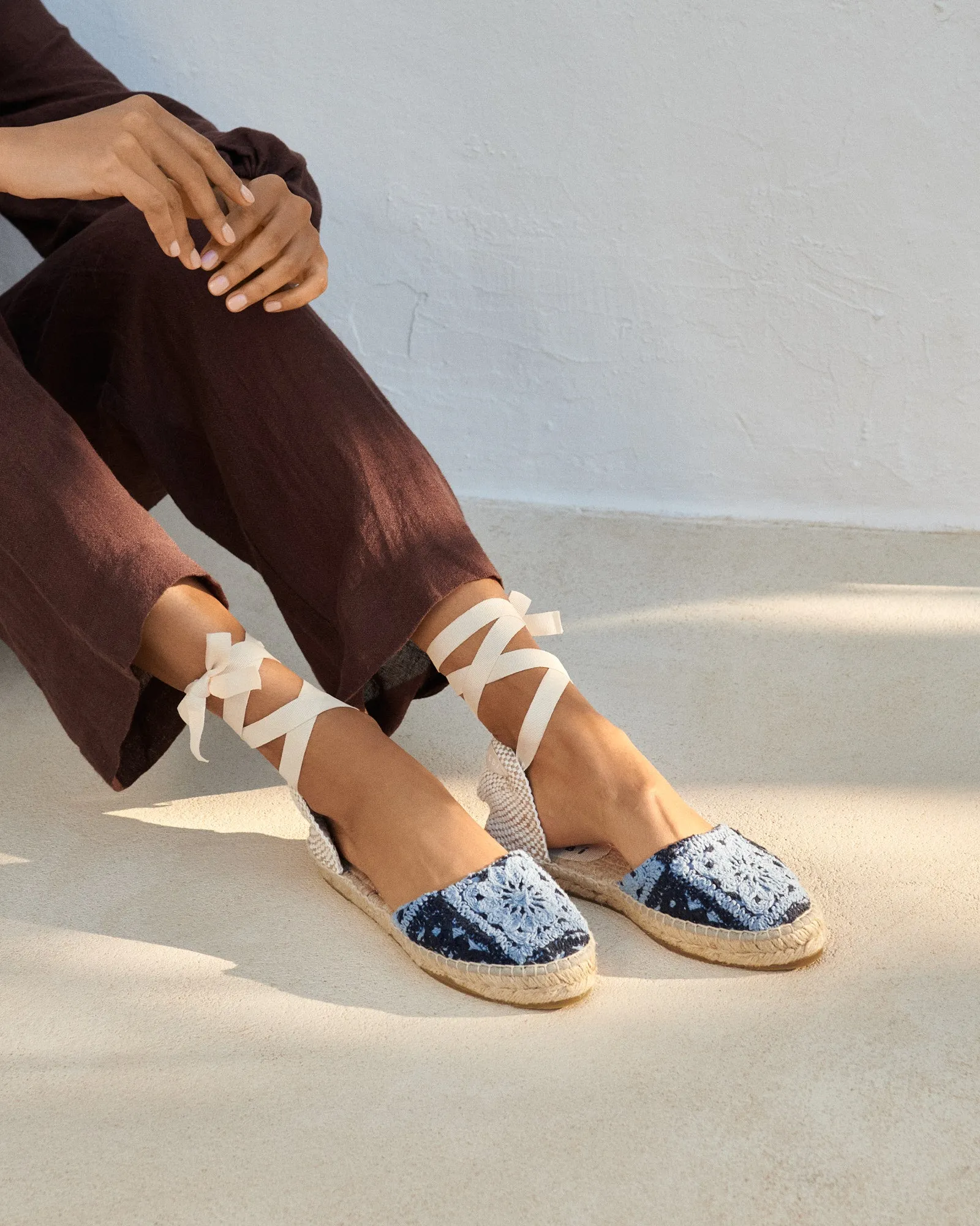 Cotton Crochet Flat Valenciana Espadrilles - G04P0 - Yucatán Indigo And Navy Blue