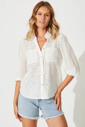 Delight Shirt In White Broderie Linen Blend