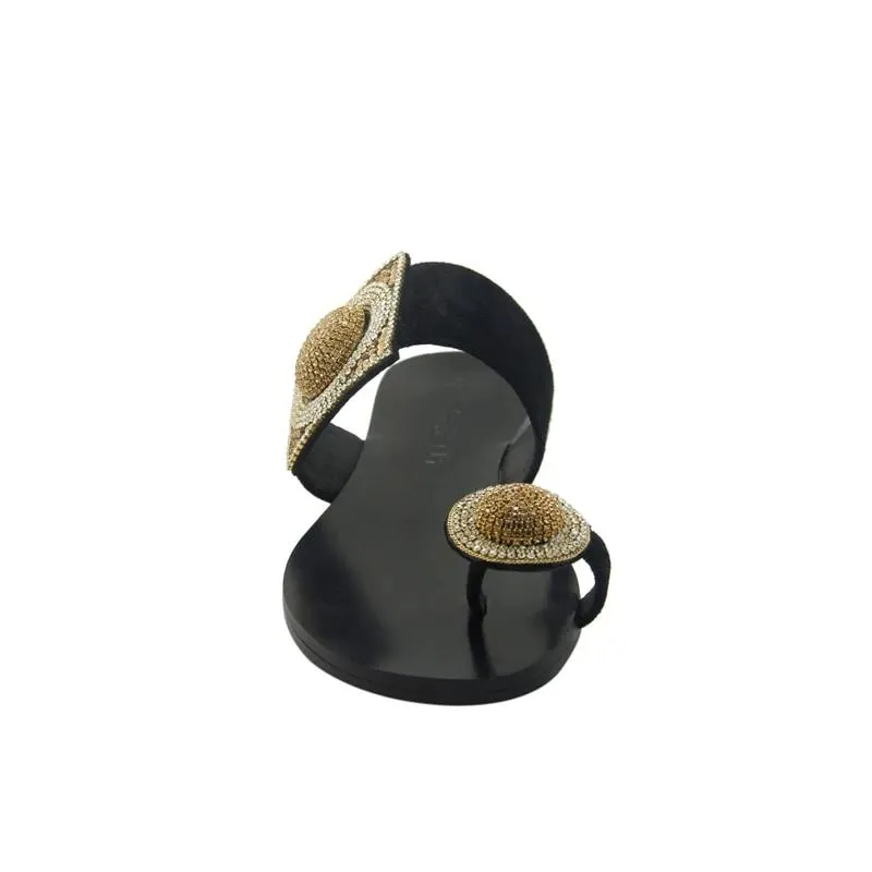 Designer Women Summer Shoes Flat Luxury Sandals  Rhinestone Ladies Leather Lace Up Sandals Slippers Shoes Woman Flip Flops