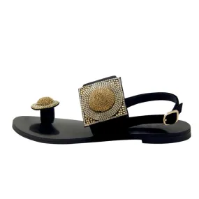 Designer Women Summer Shoes Flat Luxury Sandals  Rhinestone Ladies Leather Lace Up Sandals Slippers Shoes Woman Flip Flops