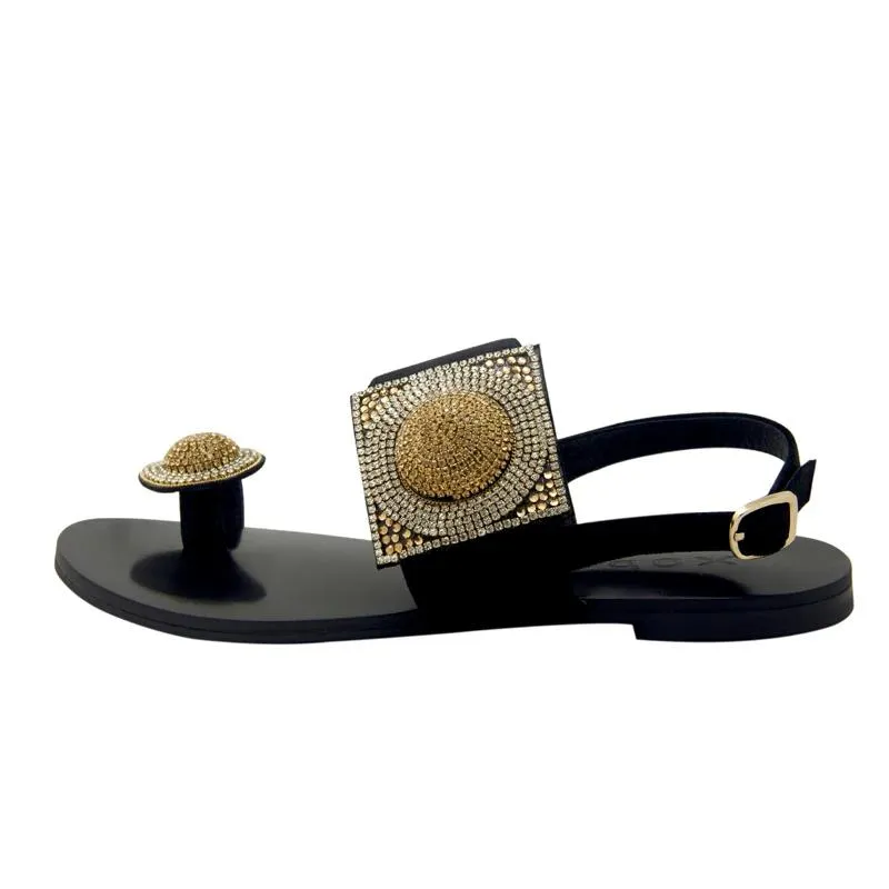 Designer Women Summer Shoes Flat Luxury Sandals  Rhinestone Ladies Leather Lace Up Sandals Slippers Shoes Woman Flip Flops
