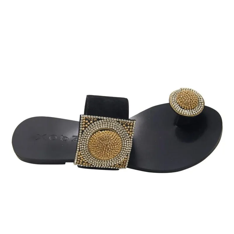 Designer Women Summer Shoes Flat Luxury Sandals  Rhinestone Ladies Leather Lace Up Sandals Slippers Shoes Woman Flip Flops