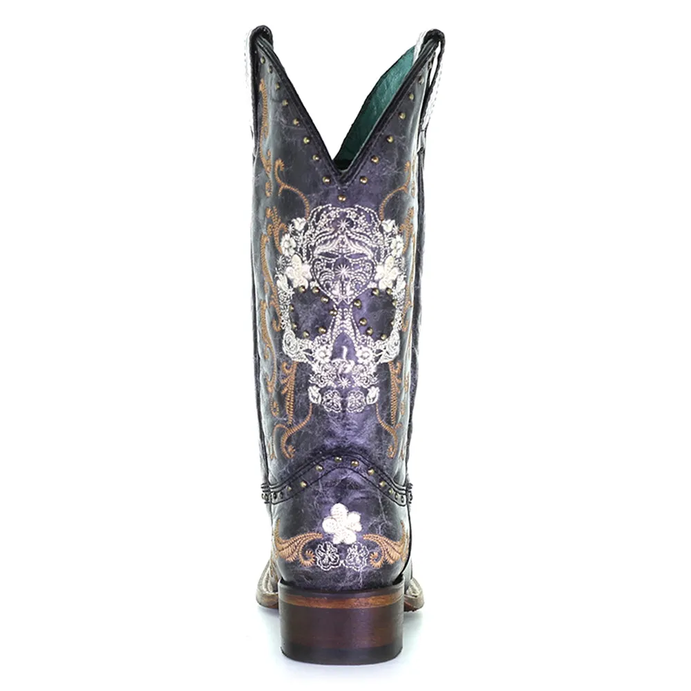 Floral Embroidered Studded Snip Toe Cowboy Boots