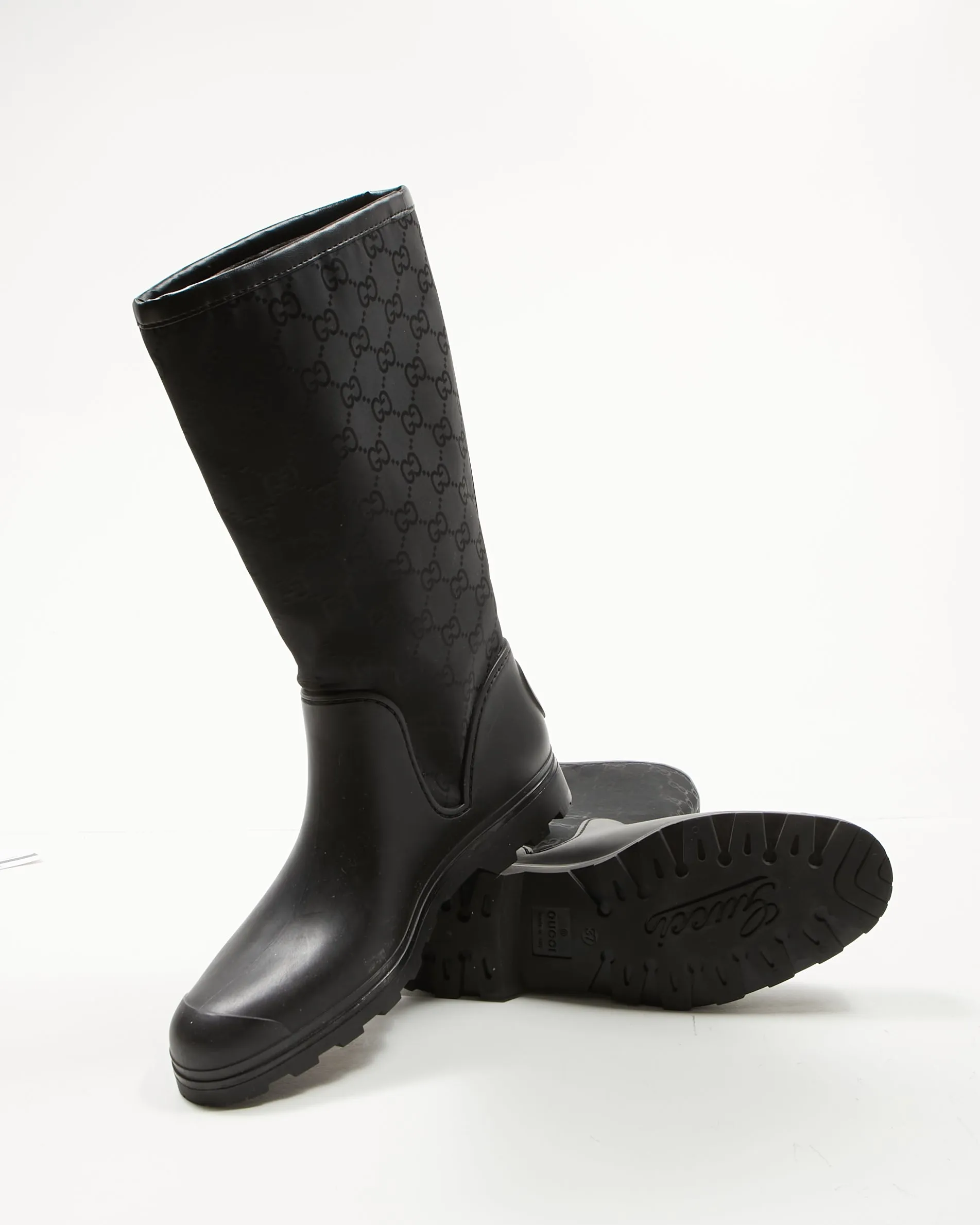 Gucci Black Rubber/Canvas GG Rain Boots - 37
