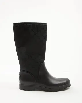 Gucci Black Rubber/Canvas GG Rain Boots - 37