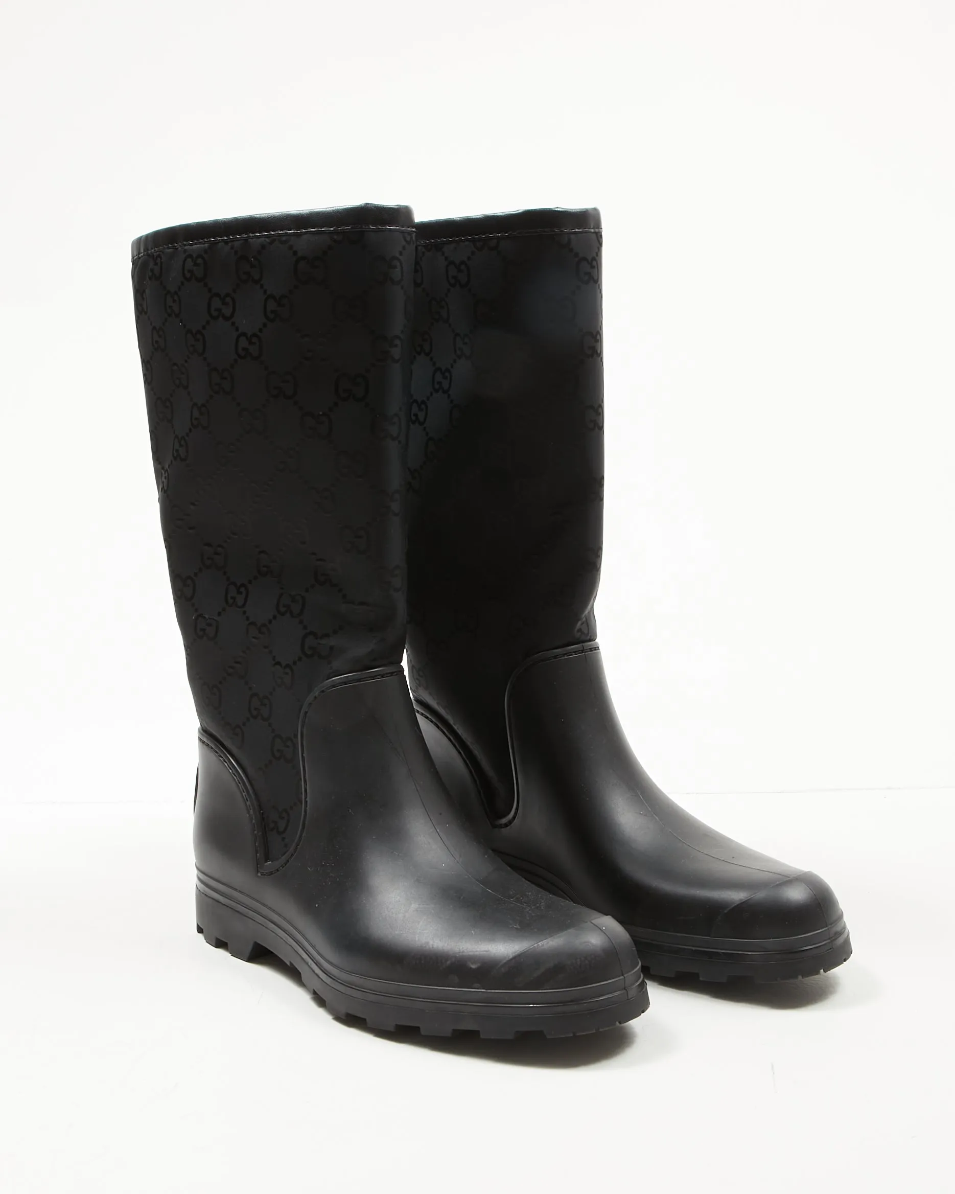 Gucci Black Rubber/Canvas GG Rain Boots - 37