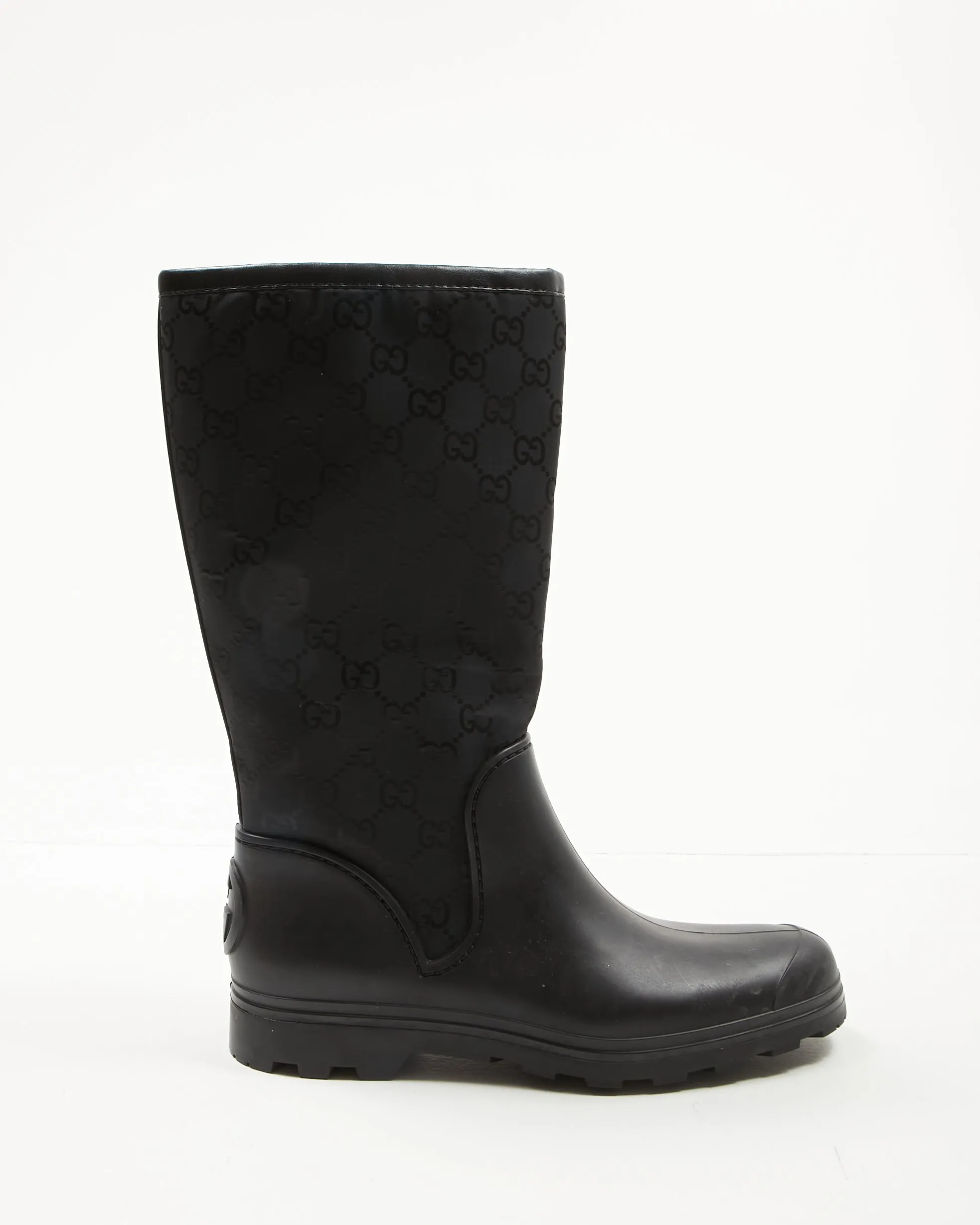 Gucci Black Rubber/Canvas GG Rain Boots - 37