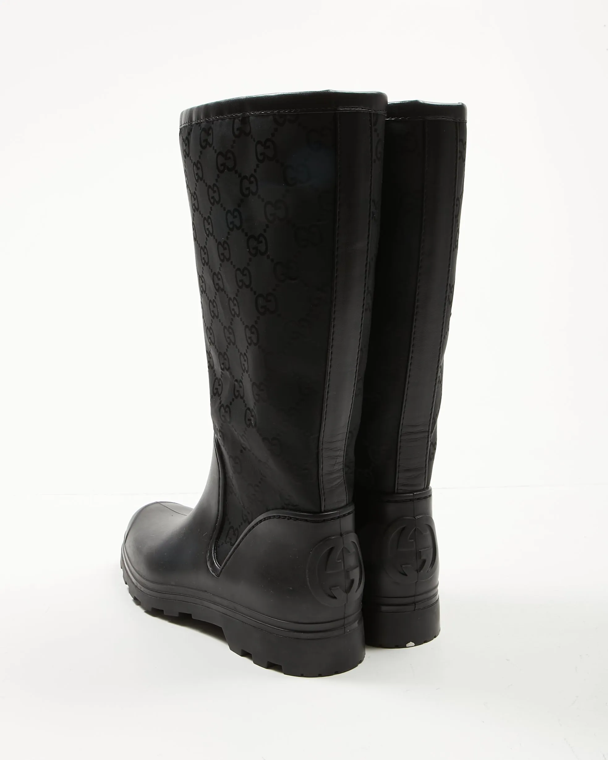 Gucci Black Rubber/Canvas GG Rain Boots - 37