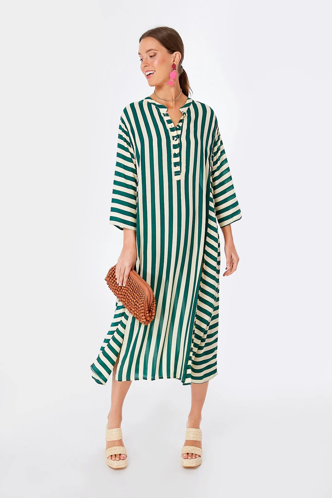 Ivory and Green Stripe Isobel Dress