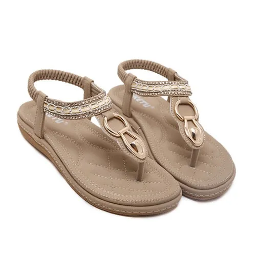 KUYUPP Fashion Leather Women Sandals Bohemian Diamond Slippers Woman Flats Flip Flops Shoes Summer Beach Sandals size10 YDT563