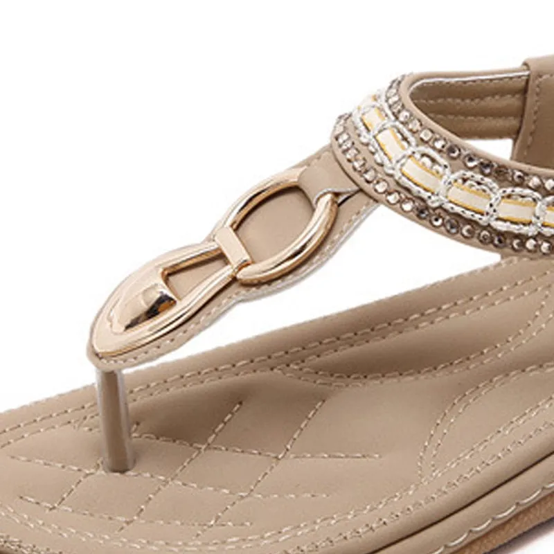 KUYUPP Fashion Leather Women Sandals Bohemian Diamond Slippers Woman Flats Flip Flops Shoes Summer Beach Sandals size10 YDT563