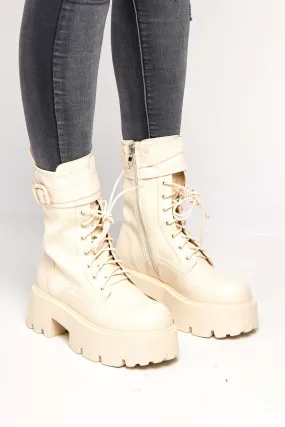 Leora Chunky Flatform Boots in Cream