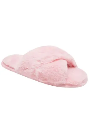 Loungeable Glamorous Soft Pink Faux Fur Peeptoe Mule Slippers Hard Sole