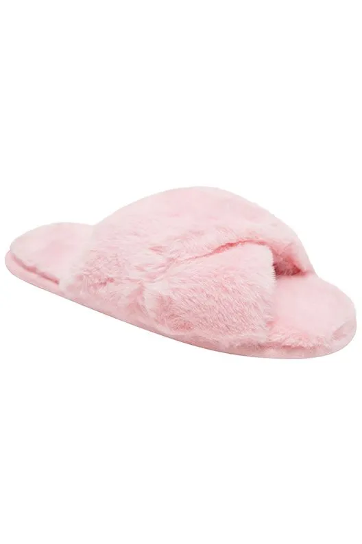 Loungeable Glamorous Soft Pink Faux Fur Peeptoe Mule Slippers Hard Sole