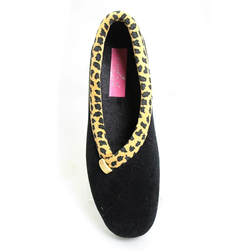 Lunar Women's KLA005 Paloma Leopard Trim Slippers Black
