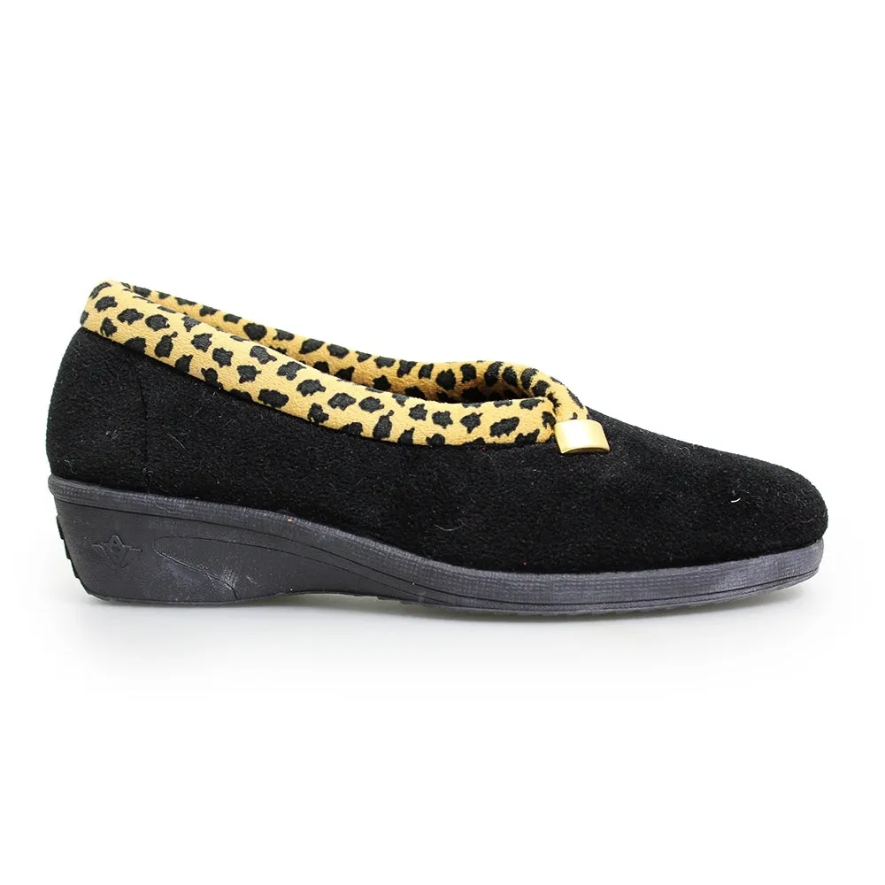 Lunar Women's KLA005 Paloma Leopard Trim Slippers Black