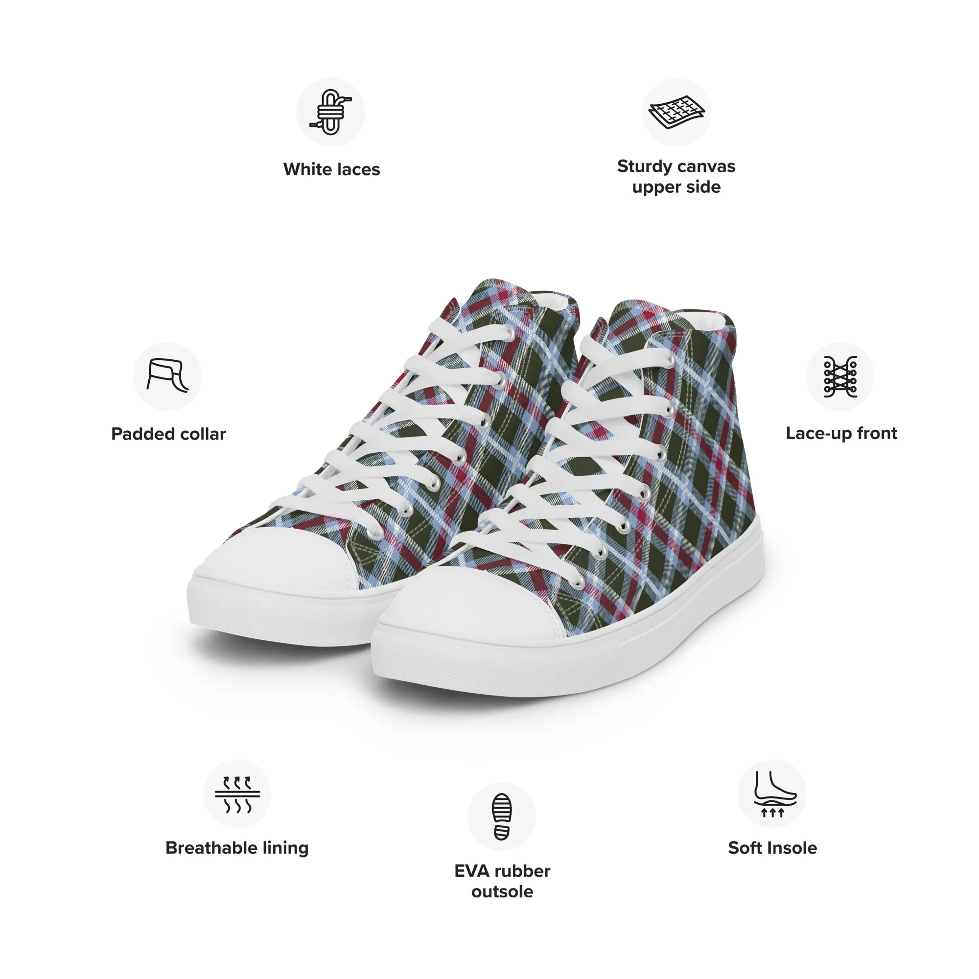 Men’s Plaid high top canvas shoes