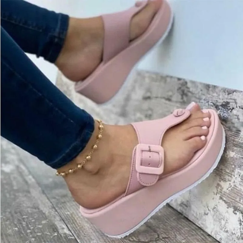 New Women Wedges Sandals Summer Casual Muffin Slip on Platform Flip Flops Ladies Sandals Party Peep Toe Sandals Sandalias Mujer