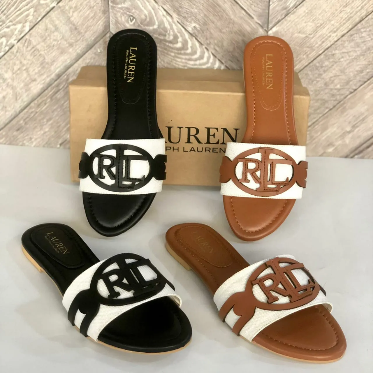 RALPH LAUREN WOMEN'S ALEGRA SLIDES - BROWN